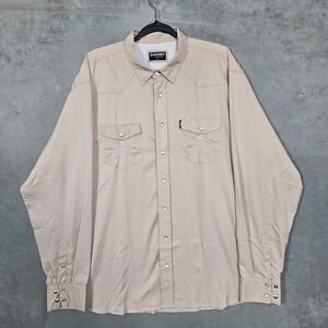 Hooey Habitat Fishing Vented L/S Pearl Snap Button Up Beige khaki Shirt Mens 2XL